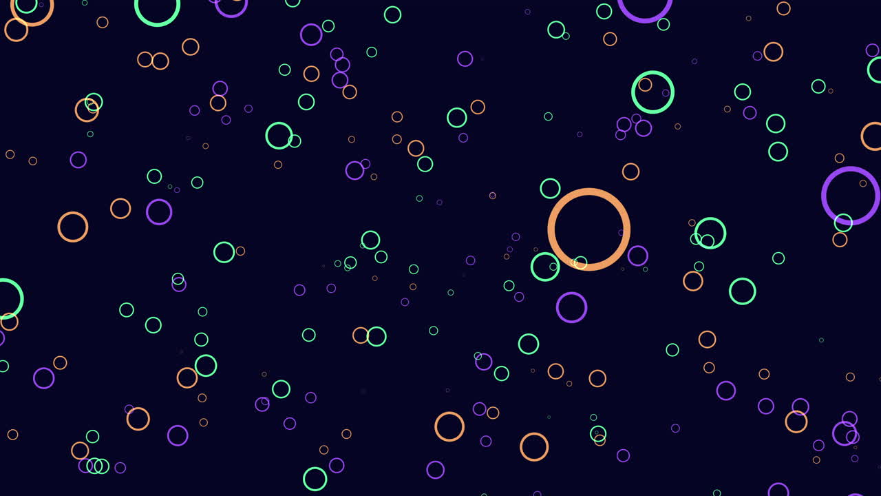Cerchi vibranti, un motivo accattivante di blu, giallo e viola su sfondo nero