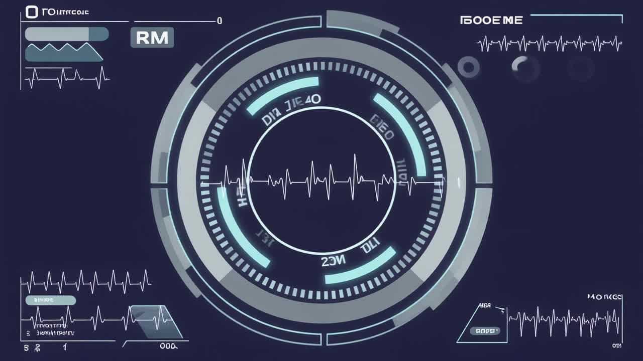 HUD futuristico animato con tracciato ECG e visualizzazione dati