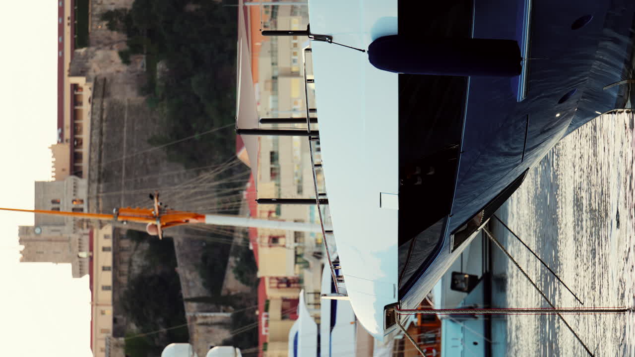 View of boats docked in the Monaco Marina with the Prince's Castle on the background. Vertical
