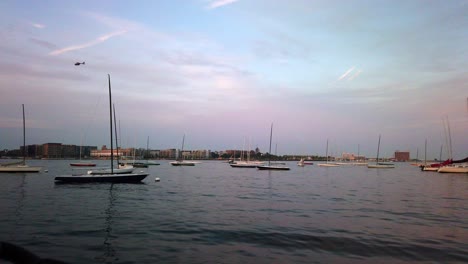 puesta de sol sobre el puerto de boston en verano