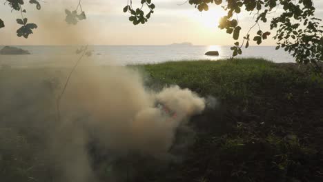 burning of the garbage at grass area