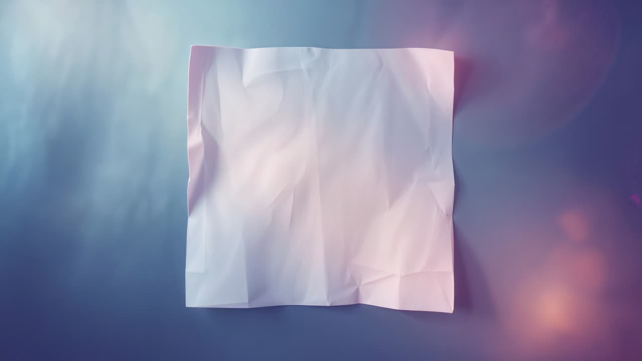 White wrinkled sheet expanding taller on gradient backdrop, frame shift causing expansion and bokeh