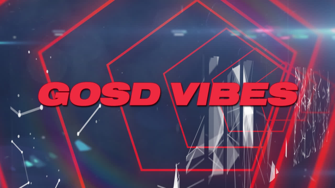 Animation of good vibes text over moving shapes