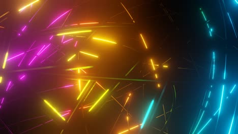 intersección de alambre con brillo de neón multicolor en las caras se mueven suavemente en ciclo, constantemente cruzándose entre sí. fondo abstracto de ciencia ficción y tecnología con mecanismo concéntrico, hermosa luz