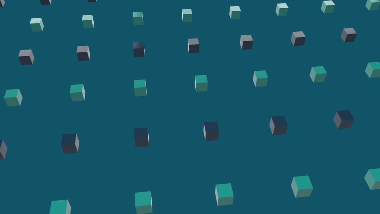 animación de cuadrados verdes y marrones en fondo azul