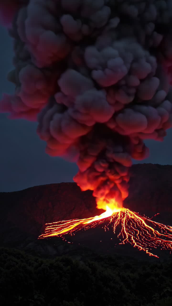 erupción volcánica por la noche