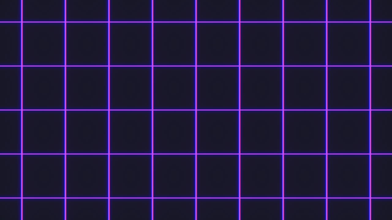 Abstract retro futuristic neon grid footage with glowing purple lines on a dark blue background, ideal for technology themes, synthwave visuals, and motion design