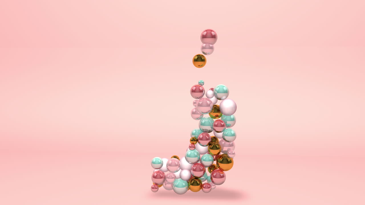 letra j hecha de cuentas, bolas de vidrio, perlas pastel, joyas de cristal y oro