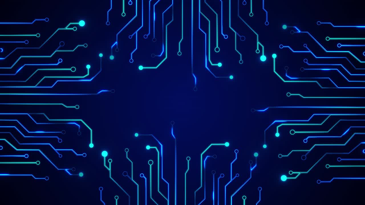 Futuristic motherboard circuit graphic 4k loop animation background printed circuit board pcb