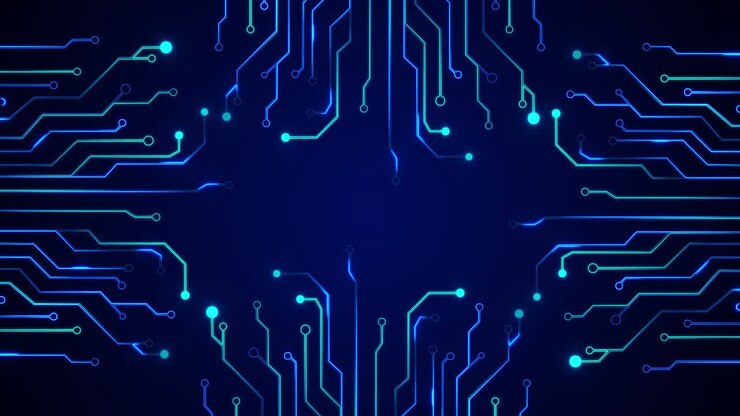 Grafica del circuito di scheda madre futuristica, sfondo animato in loop 4K, circuito stampato PCB.