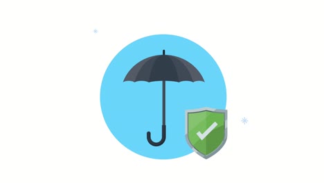 insurance service animation with umbrella and shield