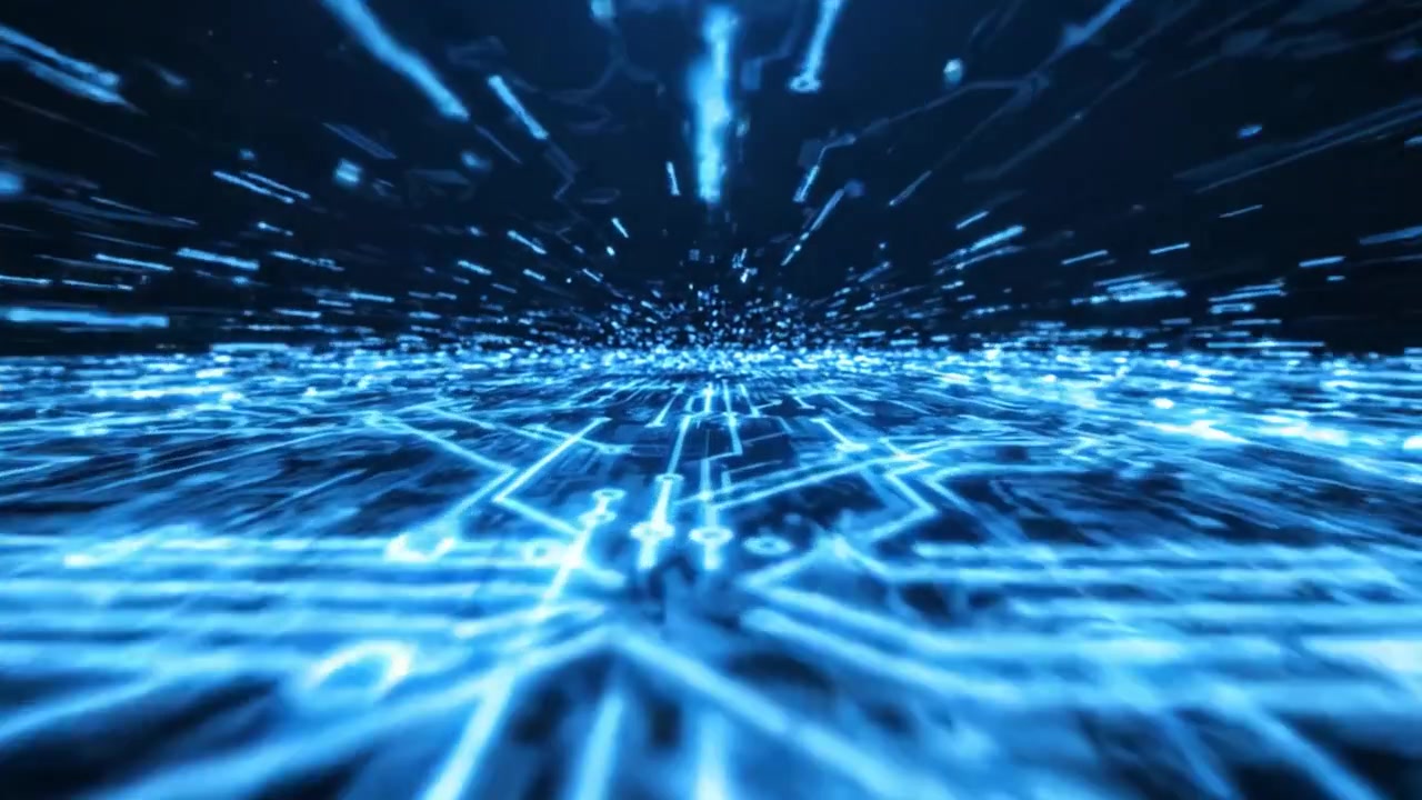 A captivating visualization of digital circuitry and abstract technology, showcasing a mesmerizing journey through illuminated pathways in a futuristic environment