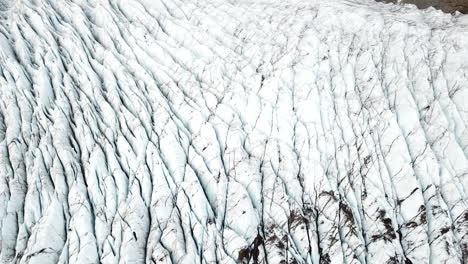 Ice-Formations-on-Icelandic-Svinafellsjokull-Glacier,-Birdseye-Aerial