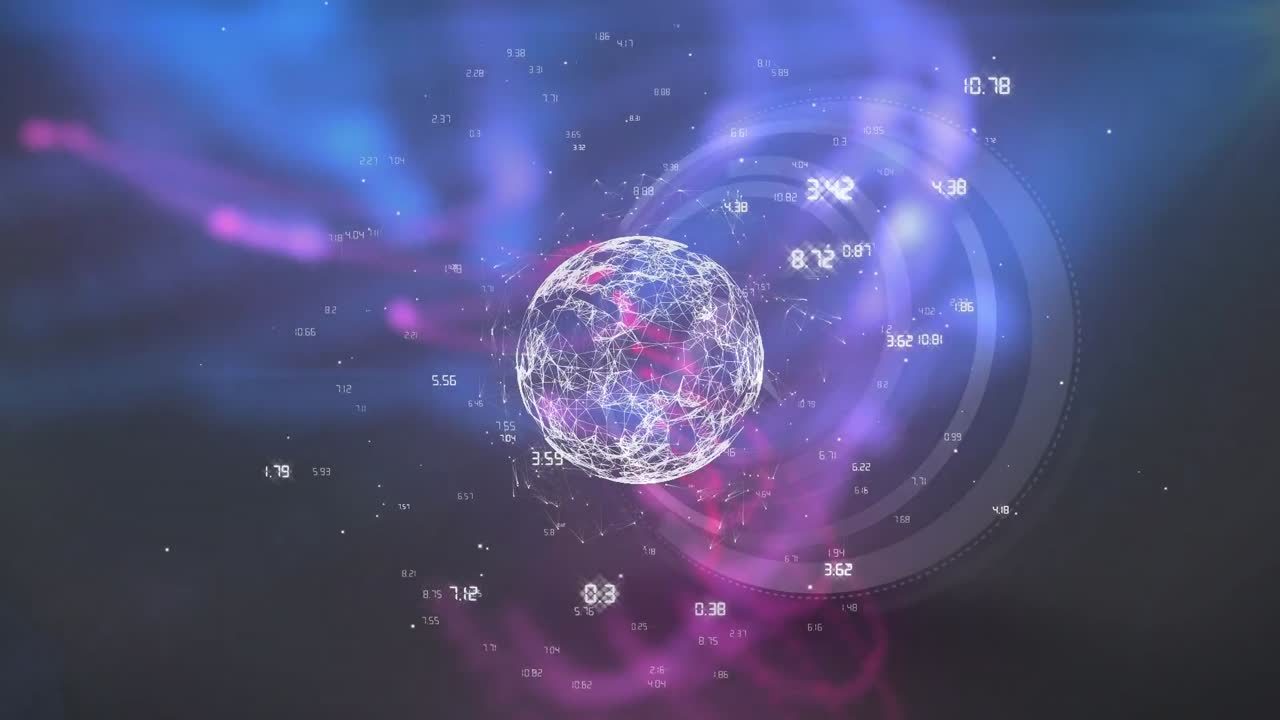 animación de números y globo giratorio en el espacio digital