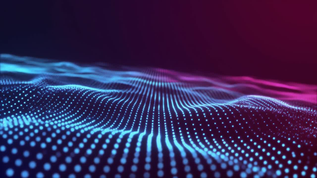 Abstract Digital Wave of Glowing Blue and Pink Particles