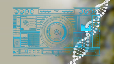 Animation of dna and data processing on digital screen
