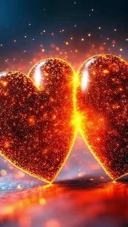 two hearts radiate warmth. two glowing hearts unite in passion, creating a magical vibe against a dark backdrop.