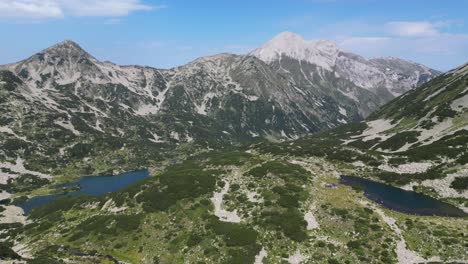 Mountain-Lakes-and-Nature-Landscape-in-Pirin-National-Park,-Bulgaria---Aerial-4k-Circling