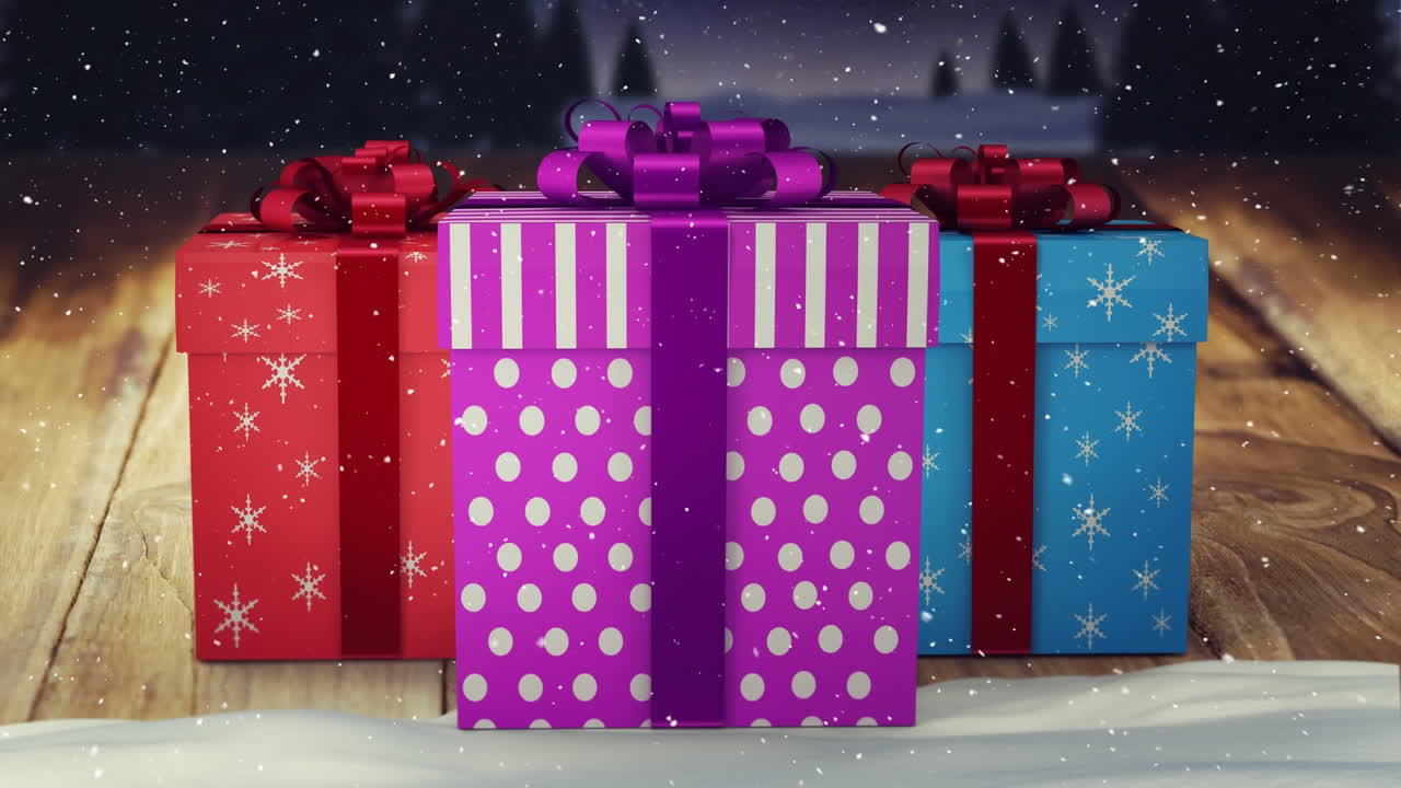 Falling snow with Christmas gift
