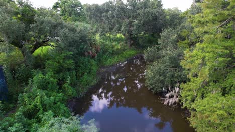 Imágenes-De-Drones-Volando-Sobre-Un-Canal-En-El-Parque-Wisner-Tract-En-Nueva-Orleans,-Louisiana
