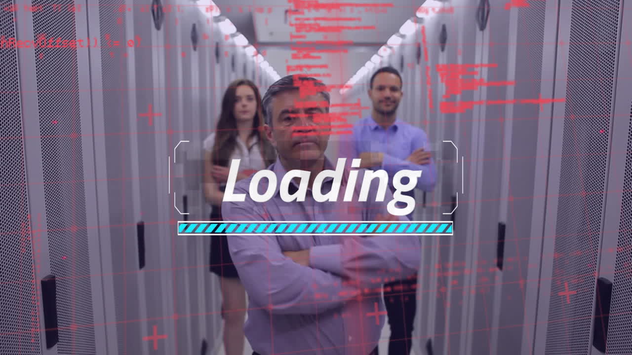 animación del procesamiento de datos y el procesamiento sobre él técnicos y servidores de computadoras