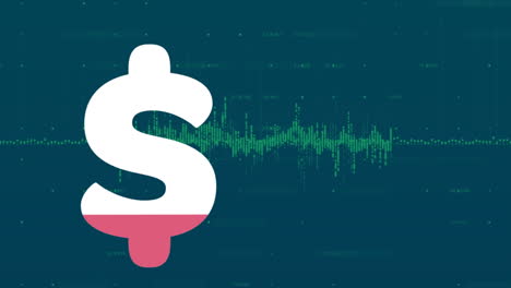 animation of dollar sign filling up with pink over financial data processing