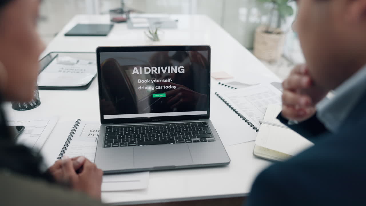 Laptop, meeting and planning an ai driving