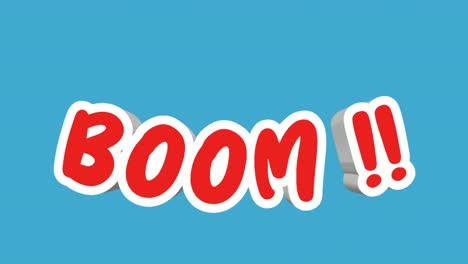 texto boom animación gráfica de movimiento 3d en fondo de pantalla azul para elementos de video