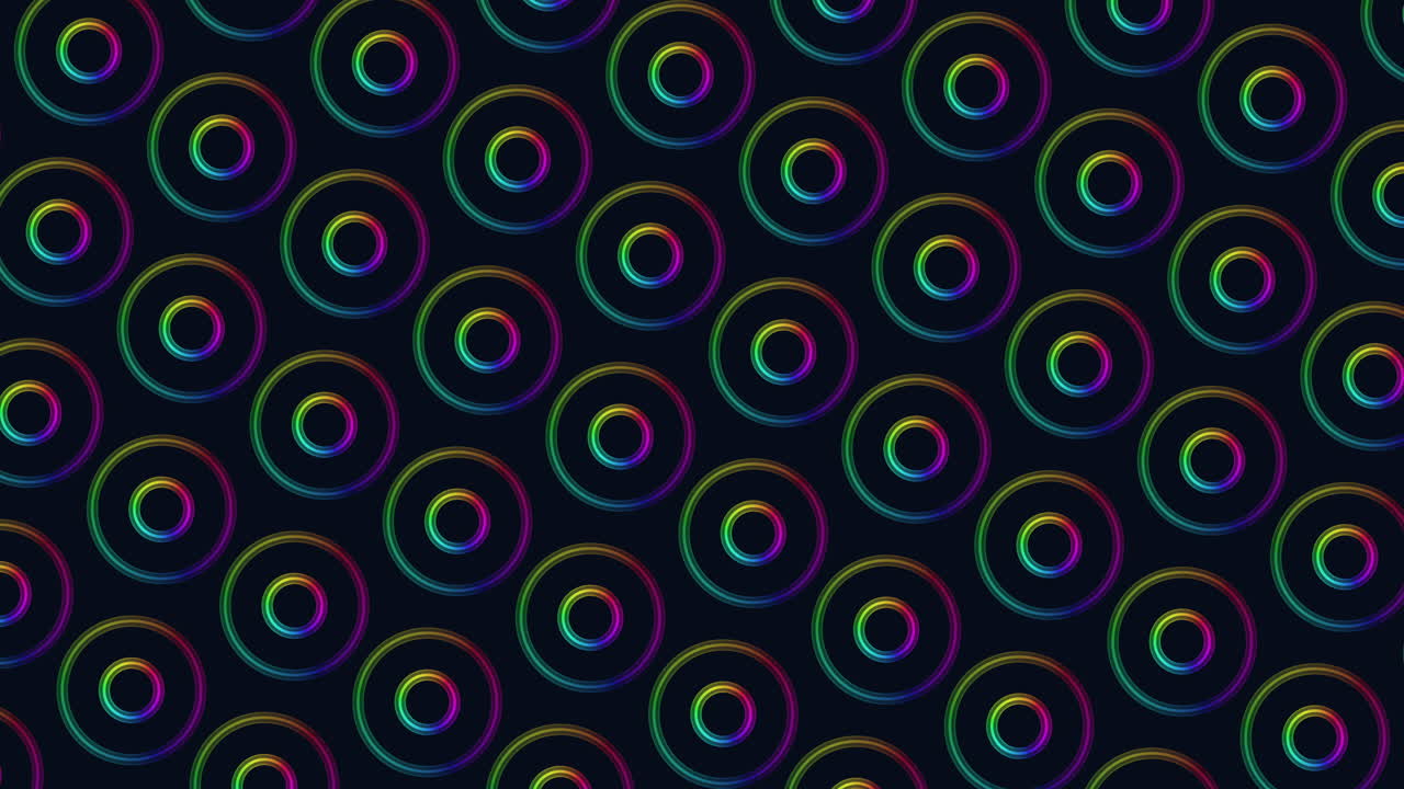 patrón de círculos de rastreo de pulso de neón digital cyberpunk en filas en gradiente negro