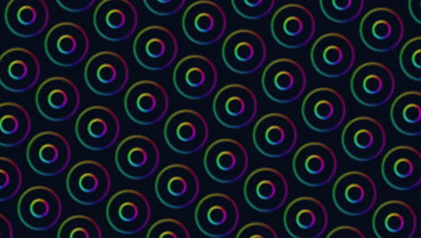 Digitale-Cyberpunk-Neon-Pulsspur-Kreist-Muster-In-Reihen-Auf-Schwarzem-Farbverlauf-Ein
