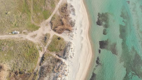 Aerial-Drone-Shot-Coastline-beach-overhead-Greece-Summer