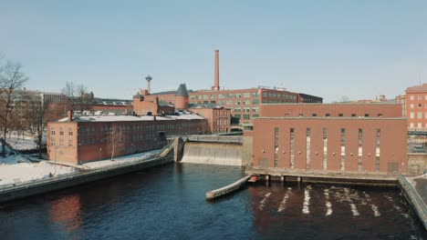 drone footage of the rapids in the center of tampere