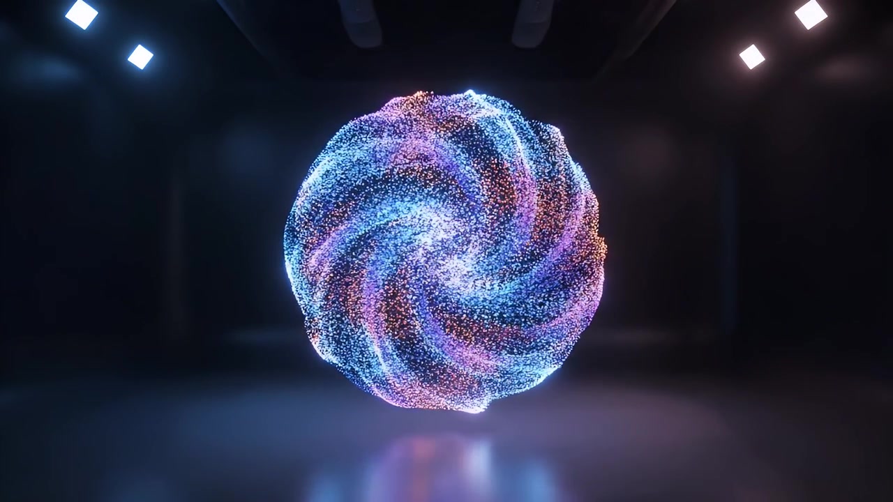 Sfera di particelle astratta in espansione e dissipazione in uno studio scuro