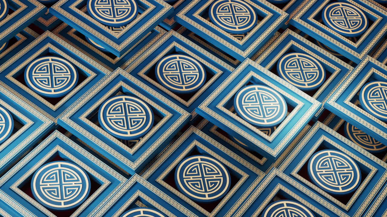 узоры с китайским фоном, 3d-рендеринг.