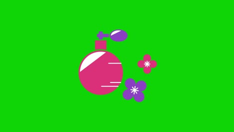 video en 4k de una botella de perfume de fragancia de dibujos animados sobre un fondo verde.