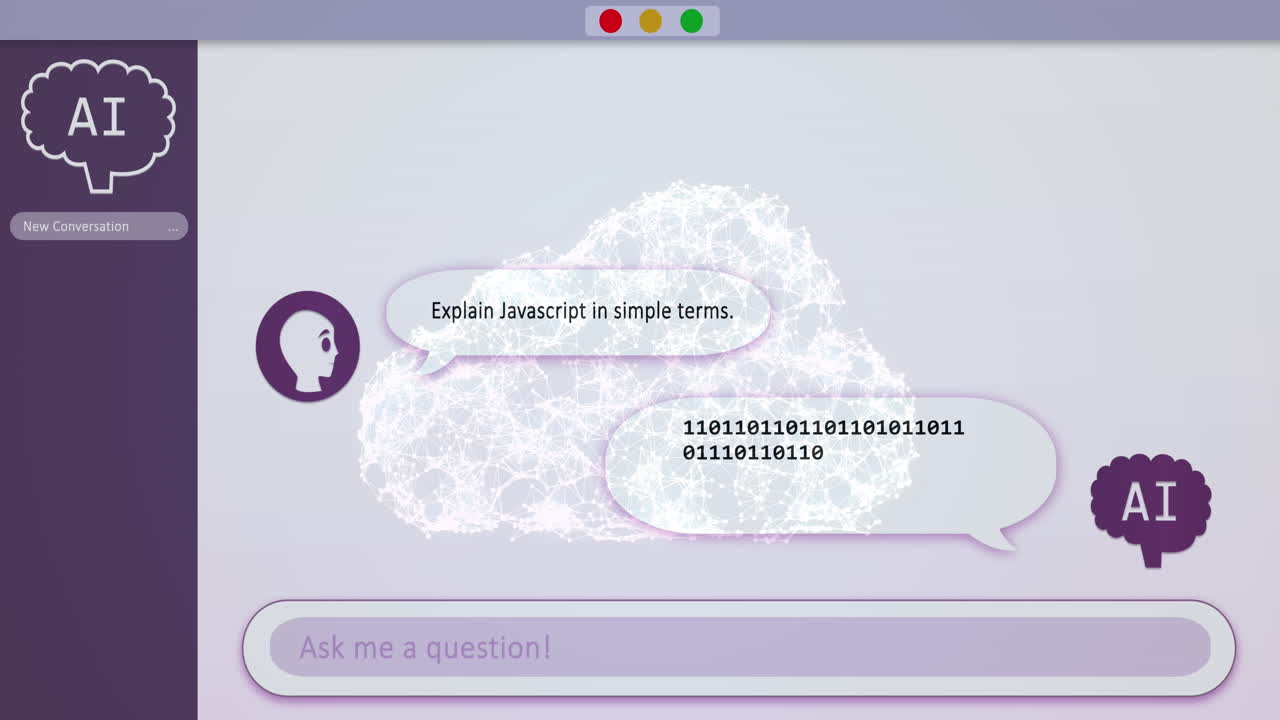 Animation of online ai chat and data processing over network cloud