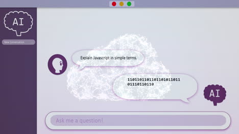 animación de chat de ia en línea y procesamiento de datos a través de la nube de red.