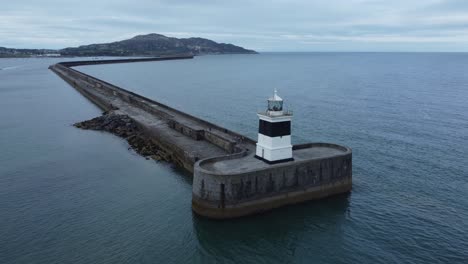 holyhead breakwater lighthouse longest concrete coastal sea protection landmark aerial view wide rotating left