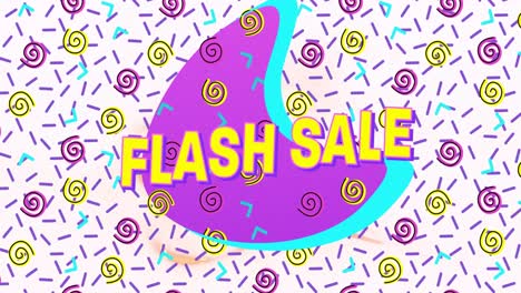 flash sale text on purple banner against abstract colorful shapes on white background