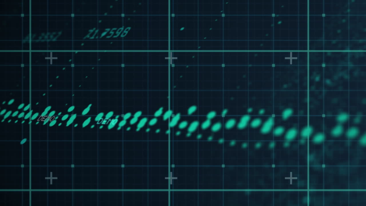 파란색 배경에 대한 그리드 네트워크를 통해 여러 번 변하는 번호와 데이터 처리