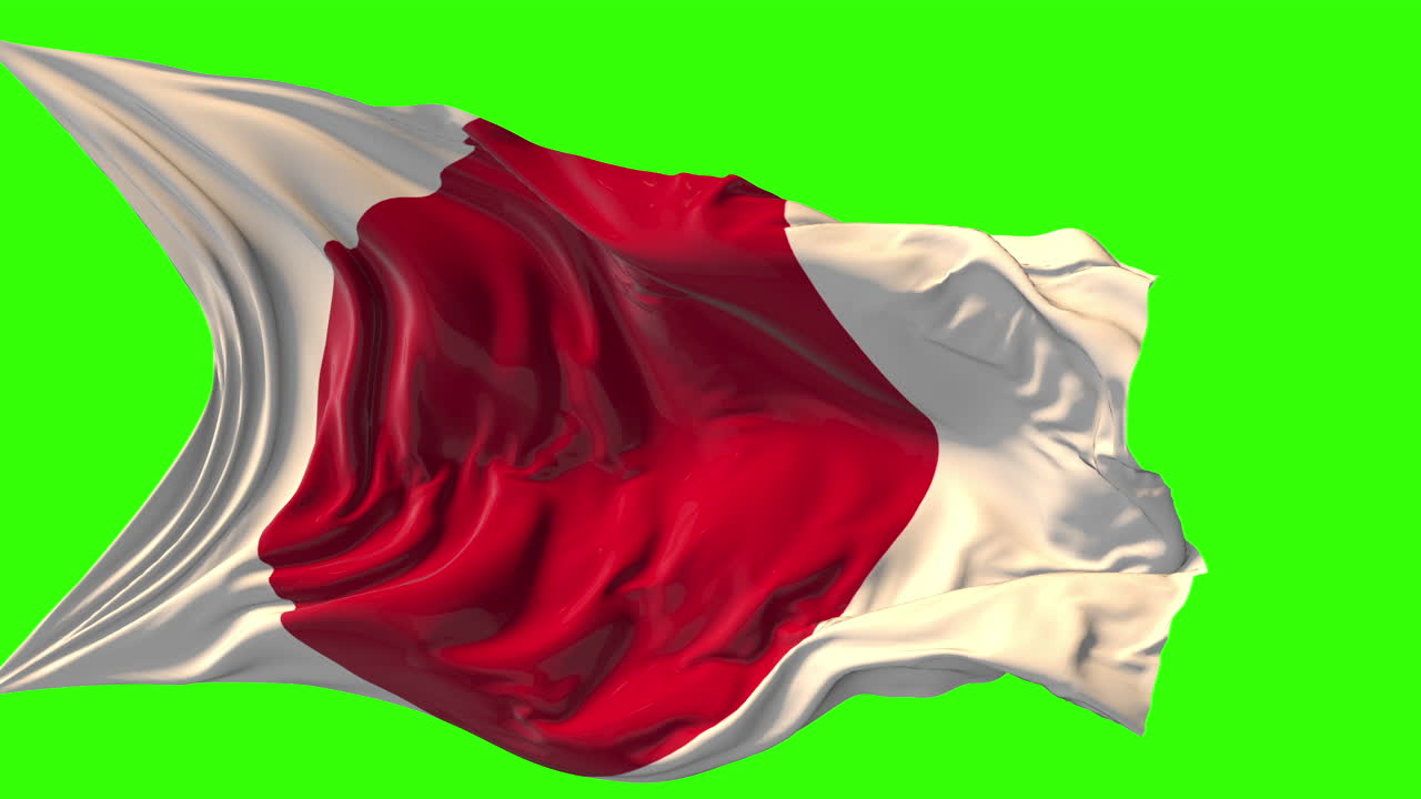 Waving Flag of Japan on Green Screen
