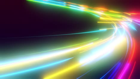 3d vj loop, abstract background with futuristic flow of multicolor glow lines. light streaks fly pass camera or flight through data flow. neon glowing rays in motionhi tech light flow. speed of light.