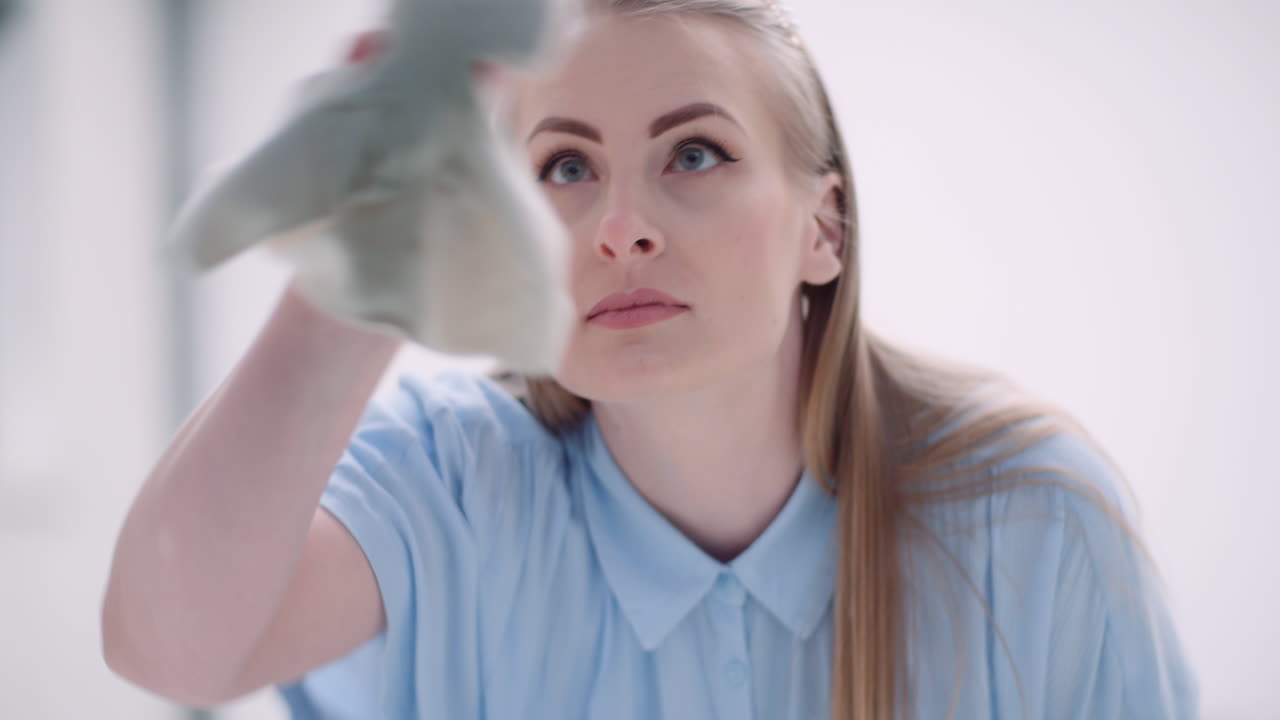 уборщица мытье окон с моющими средствами 2