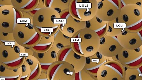 Animation-Von-Emoji-Symbolen-Und-Sprechblasen-Mit-LOL-Texten-Auf-Grauem-Hintergrund