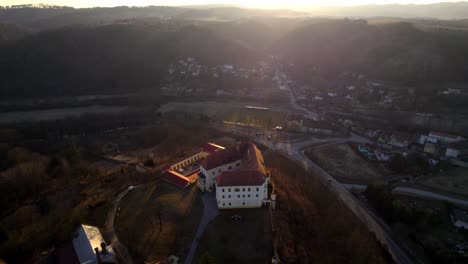 letovice castle at sunset in the czech republic - view from a drone