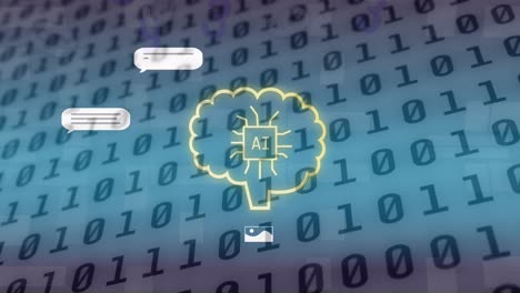 Animation-Von-KI-Text-Und--Symbol,-Datenverarbeitung-über-Binäre-Codierung