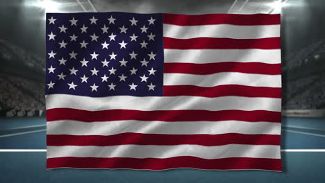 animation of american flag waving over sports stadium