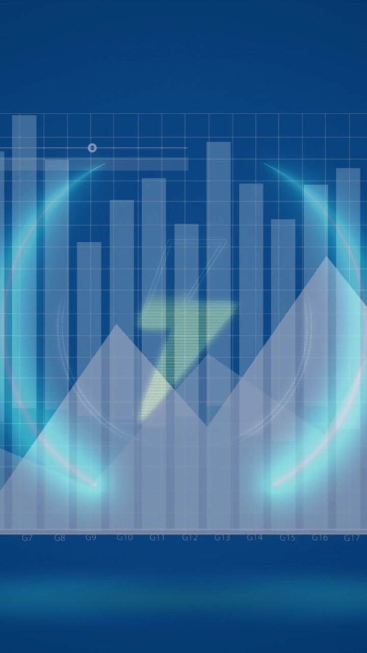 Animazione dell'elaborazione di dati finanziari su sfondo blu