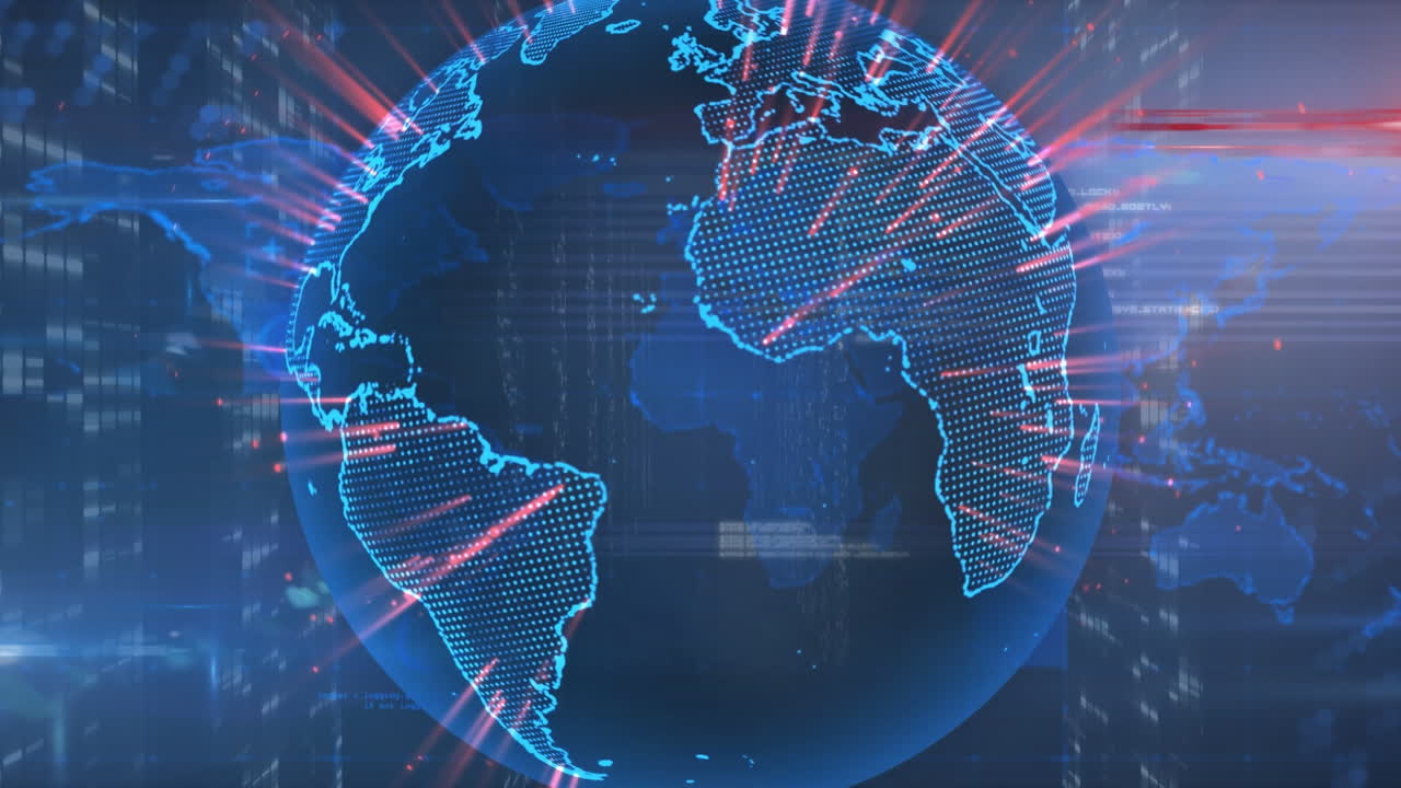 Animation of globe over data processing and moving columns