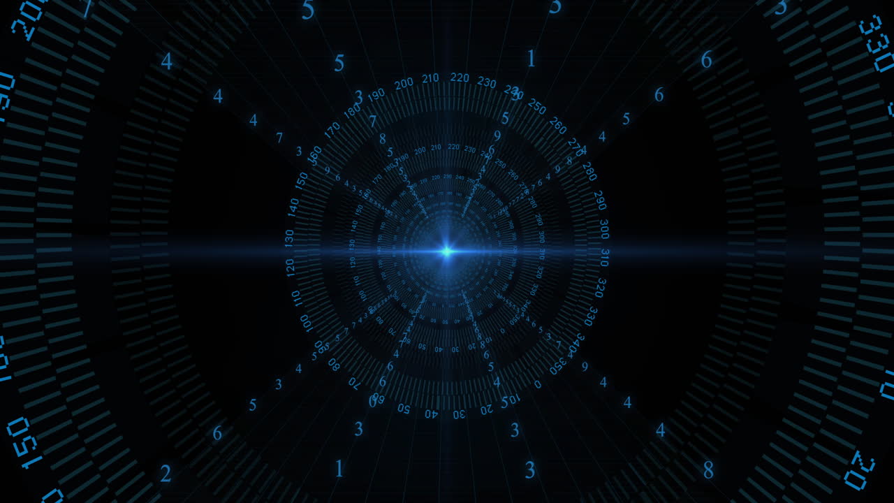 Animation of scopes scanning and data processing with binary coding on black background